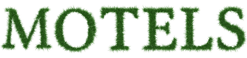 Motels - 3D rendering fresh Grass letters isolated on whhite background.