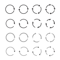 Sets of black circle arrows. Vector Icons