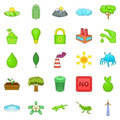 Eco icons set, cartoon style