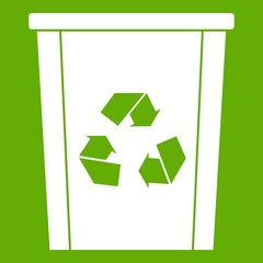 Trash bin with recycle symbol icon green