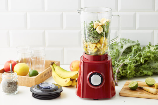 Raw smoothie ingredients in blender