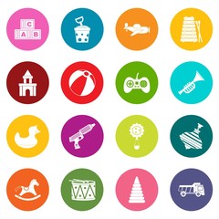 Different kids toys icons many colors set