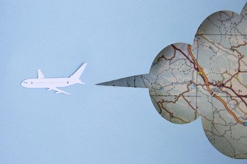 Travel concept made of paper with plane and map