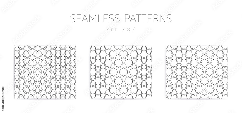 Poster vector seamless geometric patterns collection with editable stro