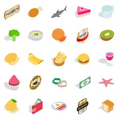 Grocery shop icons set, isometric style