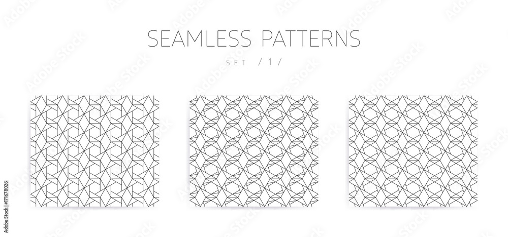 Poster vector seamless geometric patterns collection with editable stro