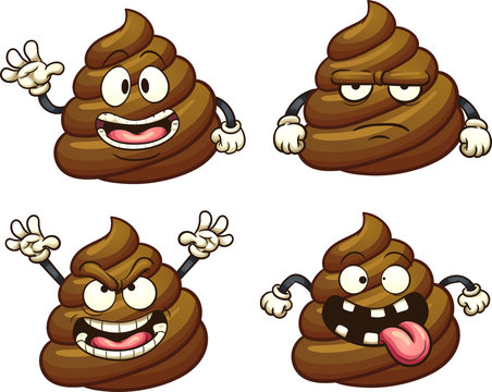 Cartoon poop character with different emotions. Vector clip art illustration with simple gradients. Each on a separate layer. 