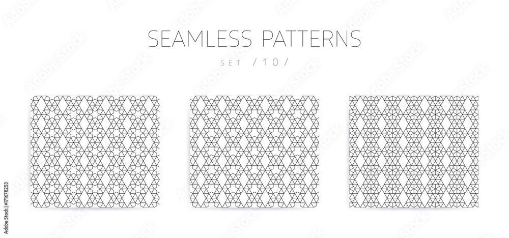 Poster vector seamless geometric patterns collection with editable stro