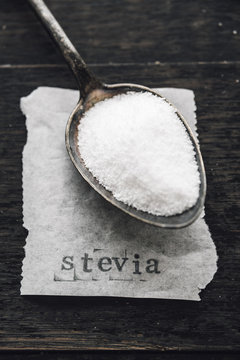 Food: Stevia sugar on a spoon
