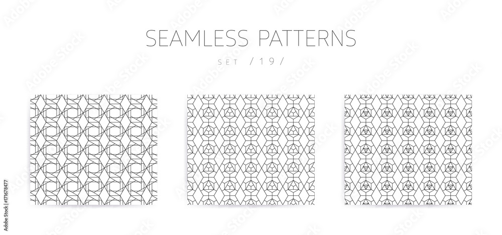 Poster vector seamless geometric patterns collection with editable stro