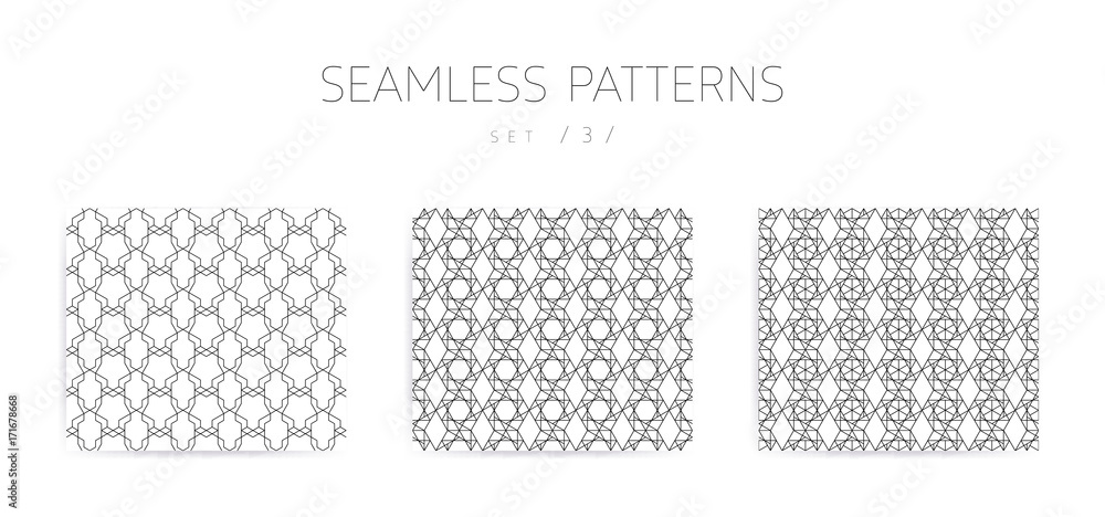Poster vector seamless geometric patterns collection with editable stro