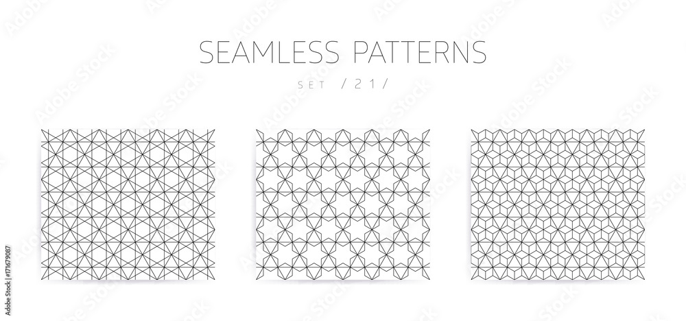 Poster vector seamless geometric patterns collection with editable stro