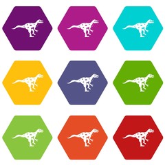 Ornithopod dinosaur icon set color hexahedron