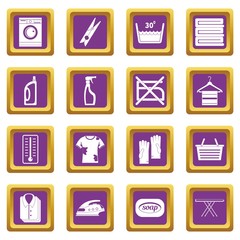 Laundry icons set purple