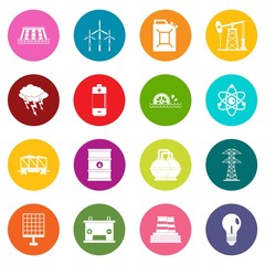 Energy sources items icons many colors set
