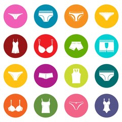 Underwear items icons many colors set