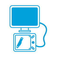 computer with graphic tablet icon over white background vector illustration