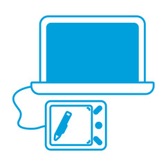 computer with graphic tablet icon over white background vector illustration