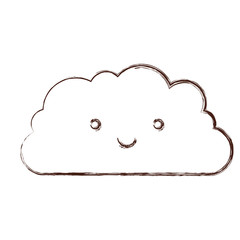 cloud kawaii caricature in blurred brown color contour vector illustration