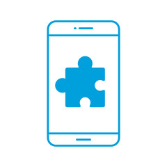 smartphone device with jigsaw puzzles icon over white background vector illustration