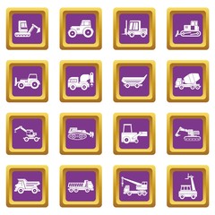Building vehicles icons set purple