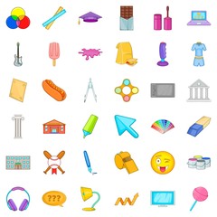 Baseball icons set, cartoon style