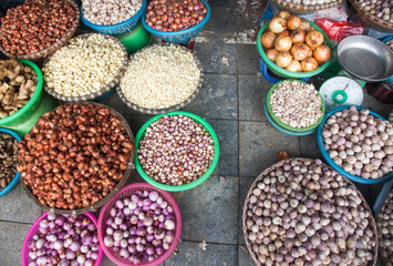 tropical spices and fruits sold at a local market in Hanoi (Vietnam)