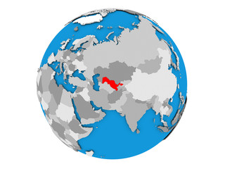 Uzbekistan on globe isolated