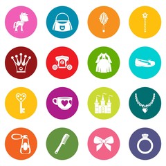 Fototapeta premium Doll princess items icons many colors set