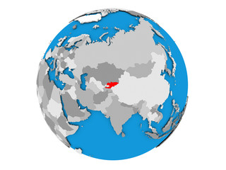 Fototapeta premium Kyrgyzstan on globe isolated