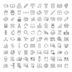 school education line black icons set