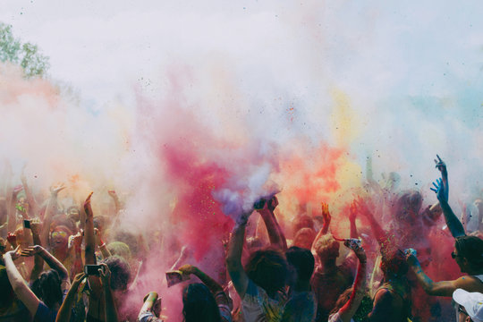 Festival with colorful smoke