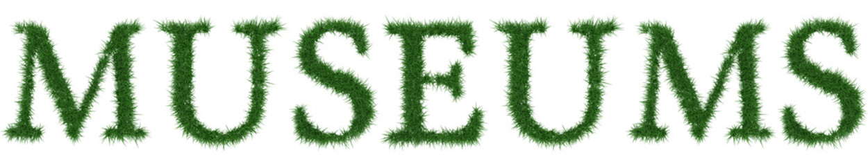 Museums - 3D rendering fresh Grass letters isolated on whhite background.