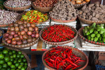 tropical spices and fruits sold at a local market in Hanoi (Vietnam)