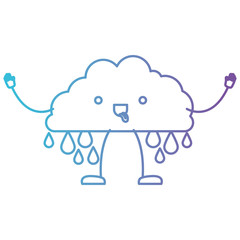 cloud with raindrops kawaii caricature in color gradient silhouette from purple to blue vector illustration