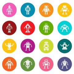 Robot icons many colors set