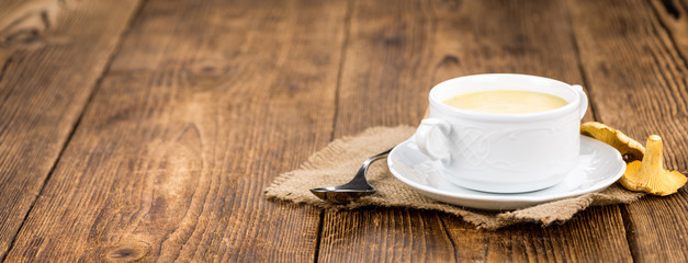 Portion of Chanterelle Soup, selective focus