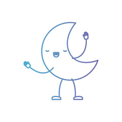 moon kawaii caricature with open arms standing in color gradient silhouette from purple to blue vector illustration