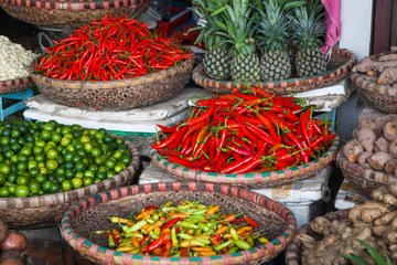 tropical spices and fruits sold at a local market in Hanoi (Vietnam)