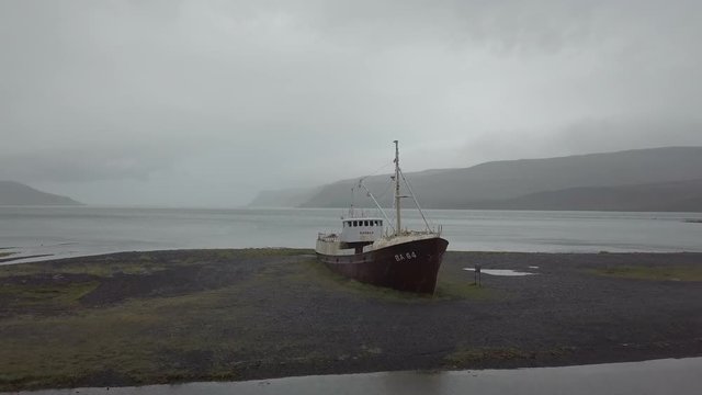 Gardar BA 64 ship wreck in Patrekfjordur, Westfjords, Iceland.
