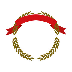 golden olive branches forming a circle with red ribbon on top vector illustration