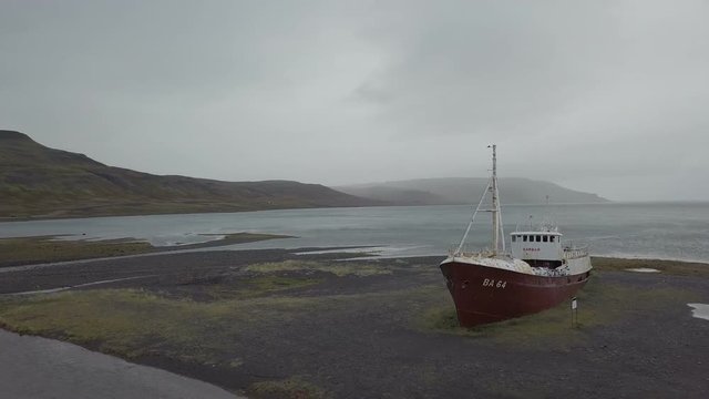 Gardar BA 64 ship wreck in Patrekfjordur, Westfjords, Iceland.