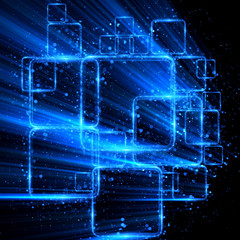 Lighting geometrical shapes on black background. Beautiful glowing design..Wallpaper with jewelry ornament. Luxury beam pattern.