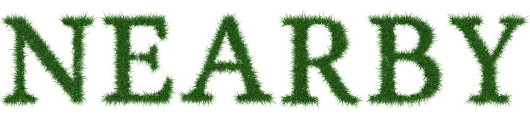 Nearby - 3D rendering fresh Grass letters isolated on whhite background.