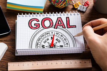 Man Drawing Compass Goal Guidance Concept