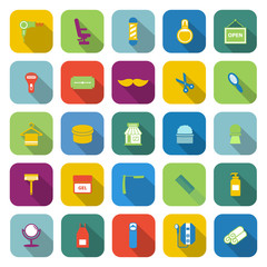 Barber color icons with long shadow