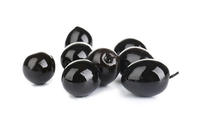 Ripe olives on white background