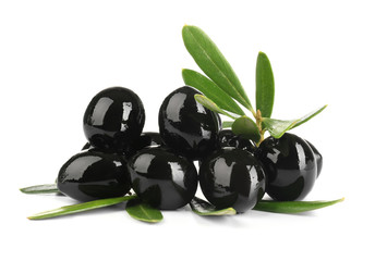 Ripe olives on white background