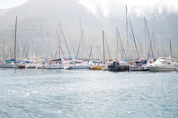 Fototapeta premium Row of sailboats in hout bay