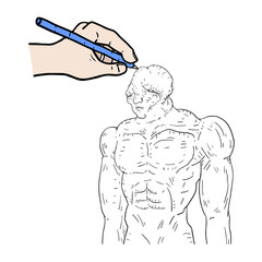 Hand drawing a mutant man